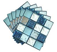 ANCLLO - Mosaico in autoadesivo, in PVC, 10 x 10 cm, 40 pezzi, blu
