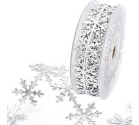 ANCLLO Nastro con fiocco di neve glitterato con paillettes argentate, bordo in rilievo per decorazioni natalizie ed eventi festivi, 2,5 cm x 10 metri