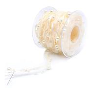 ANCLLO Nastro di perline artificiali da 10 m Nastro in chiffon e nastri di pizzo in organza per fiori da sposa Decorazione albero di Natale Confezione artigianale per cucire-Beige