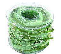 ANCLLO Nastro di perline artificiali da 10 m Nastro in chiffon e nastri di pizzo in organza per fiori da sposa Decorazione albero di Natale Confezione artigianale per cucire-verde