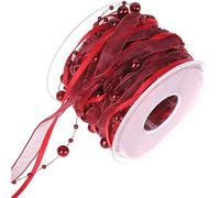 ANCLLO Nastro di perline artificiali da 10 m Nastro in chiffon e nastro di pizzo in organza Trim per fiori da sposa Decorazione albero di Natale Confezione artigianale per cucire-vino rosso