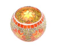 ANCLLO - Portacandele rotondo in vetro a mosaico a forma di fiocco di neve, realizzato a mano, centrotavola per la decorazione della casa e matrimoni (arancione)