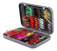 ANCLLO Set da 100 pezzi di pesca a mosca - assortimento di mosche secche e bagnate con scatola impermeabile per la pesca alla trota