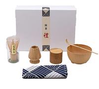 ANCLLO Set da tè matcha giapponese, 5 pezzi, frusta, ciotola, supporto, cucchiaio in bambù, lattine di bambù per cerimonia tradizionale del tè giapponese