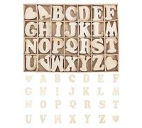 ANCLLO Set di 112 lettere A-Z e cuore in legno naturale con vassoio portaoggetti, lettere dell'alfabeto in legno naturale, per arte, artigianato, decorazione per matrimoni