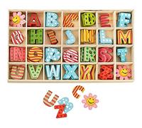 ANCLLO - Set di 112 Pezzi Colorato Wooden Letters Fiori Set Lettere Maiuscole in Legno Lettere A-Z with Storage Tray in Legno Naturale Liscio Colorato per DIY Artigianato Scuola Decorazione