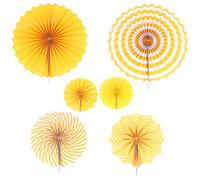 ANCLLO Set di 12 ventagli di carta da appendere per feste, con motivi rotondi, decorazioni per compleanni, matrimoni, lauree, eventi, accessori, giallo