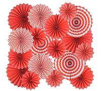 ANCLLO Set di 12 ventagli di carta da appendere per feste, motivo rotondo, decorazione per compleanni, matrimoni, lauree, eventi, colore: rosso