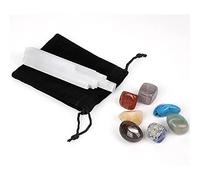 ANCLLO Set di 7 pietre energetiche per la guarigione dei chakra con torre in gesso per meditazione, Reiki e radicamento - Confezione regalo in cartone
