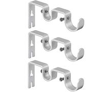 ANCLLO Staffe per aste per tende resistenti, doppie staffe per aste per tende, supporti doppi per asta da 2,5 cm e 1,5 cm (set da 3, argento)