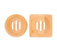 ANCLLO Tiardey 2 Pezzi Portasapone in Legno Naturale Portasapone Quadrato e Rotondo Portaoggetti per Accessori da Bagno a Casa