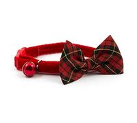 Ancol Collare di sicurezza vintage per gatti in tartan - Collare di lusso in velluto con fiocco rimovibile e fibbia - include campanello di avvertimento