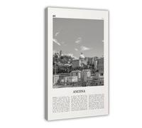 Ancona - Stampa artistica da parete in bianco e nero, con mappa della città dell'Italia, paesaggio di viaggio, moderno, decorazione da parete per soggiorno e camera da letto, 40 x 60 cm