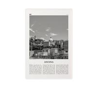 Ancona - Stampa artistica da parete su tela, motivo: mappa della città dell'Italia, in bianco e nero, per camera da letto e ufficio, 60 x 90 cm
