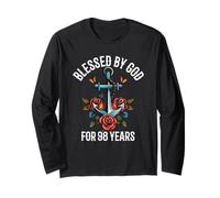 Ancora di Rosa con Scritta Blessed By God for 98 Years 98th Birthday Maglia a Manica