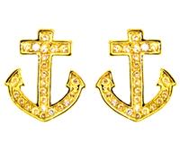 Ancora Orecchini 18kt Oro Giallo Zirconi Rotondo Pietre Trasparenti Sealife Fine