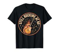 Ancora oscillando a 60 Flaming Guitar Music Note Art Maglietta