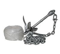 Ancora Pieghevole zincata 1,5 kg con grillo, Corda e Catena | Ferro zincato a caldo; si piega; include grillo a D, corda 30 m, catena 1,5 m