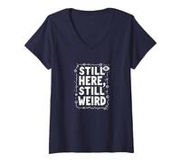 Ancora Qui, Ancora Divertente, Non Morto, Ancora, Umorismo Stravagante, Oddball Maglietta con Collo a V, Donna, Navy, XXL