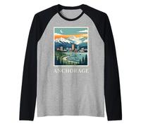 Ancoraggio, Alaska, Retro, Vendemmia, Orizzonte, Montagna, Tramonto Maglia con Maniche Raglan