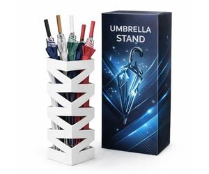 AND HOME Portaombrelli Da Interno/Esterno in Metallo Elegante 49x17x17 cm - Design Moderno per Ingresso, Casa o Ufficio - Resistente, Compatto e Decorativo (Bianco, Zig Zag)