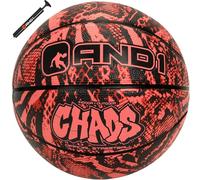 AND1 Pallacanestro del caos: regolamento ufficiale taglia 7 (75,9 cm) gomma da basket - Deep Channel Construction Streetball, realizzato per giochi di basket indoor ed outdoor, rosso/nero Jungle