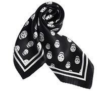 ANDANTINO 100% Small Square Pure Mulberry Silk Scarf -21'' x 21''- Breathable Lightweight Neckerchief -Digital Printed Headscarf (Black&White Skulls)