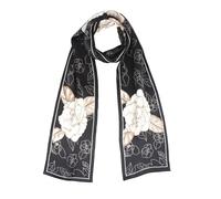 ANDANTINO Sciarpa in 100% seta da donna, 149,9 x 16 cm, scialli lunghi per foulard e collo, con confezione regalo, Fiori Camelia Bianco e Nero, Large