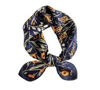 ANDANTINO Sciarpa in 100% vera seta di gelso -53 x 53 cm - Fazzoletto da collo leggero - Donna Uomo Piccola Sciarpa quadrata con stampa digitale, Fiori-navy, S