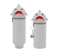 ANDARS Verticale Squalo Astuccio Scuola 2 in 1 Astuccio per Matite in Silicone Morbido, Astuccio per Penna Regolabile, Grigio Astuccio Telescopico Carino, con Accessorio Squalo, per Bambini e