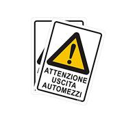 Andchi 2 Pezzi Segnale Triangolare di Attenzione Uscita Automezzi, Segno di Attenzione, Segnale di Avvertimento di Sicurezza, Cartello in Alluminio in Metallo, Antiruggine 25 x 35 cm