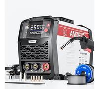 ANDELI Saldatrice MIG 135 Amp, inverter IGBT 110 V/220 V, multiprocesso (MIG Flux/TIG Levage/Stick), senza gas, modello MIG-250ME con display LED.