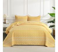 Andency Set copripiumino giallo per letto king size (260 x 240 cm), 3 pezzi (1 trapunta stampata a righe con triangolo e 2 federe), in microfibra leggera e reversibile