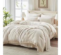 Andency Set di biancheria da letto king size beige con lenzuola, 7 pezzi, con nappe in una borsa, morbido e leggero, set di biancheria da letto con frange, per tutte le stagioni, con piumino,