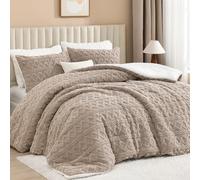 Andency Set di biancheria da letto per letto king size Sherpa, super morbido, in caldo pile kaki, per l'inverno, lussuoso, jacquard, bohémien, spesso, peloso, 3 pezzi (1 piumino shaggy, 2 federe)