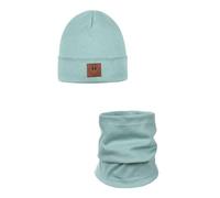 ANDER Cappello e Scaldacollo Bambini SMILE - Set di Berretto e Sciarpa Colletto in Cotone - Primavera Autunno - Unisex Ragazzi Ragazze - Morbido e Alla Moda Salvia 52-56