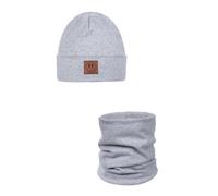ANDER Cappello e Scaldacollo Bambini SMILE - Set di Berretto e Sciarpa Colletto in Cotone - Primavera Autunno - Unisex Ragazzi Ragazze - Morbido e Alla Moda Grigio 48-52