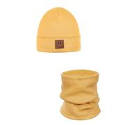 ANDER Cappello e Scaldacollo Bambini SMILE - Set di Berretto e Sciarpa Colletto in Cotone - Primavera Autunno - Unisex Ragazzi Ragazze - Morbido e Alla Moda Senape 52-56