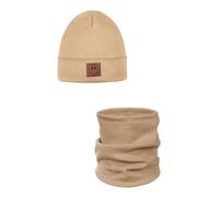 ANDER Cappello e Scaldacollo Bambini SMILE - Set di Berretto e Sciarpa Colletto in Cotone - Primavera Autunno - Unisex Ragazzi Ragazze - Morbido e Alla Moda Caffè 52-56