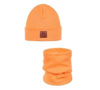 ANDER Cappello e Scaldacollo Bambini SMILE - Set di Berretto e Sciarpa Colletto in Cotone - Primavera Autunno - Unisex Ragazzi Ragazze - Morbido e Alla Moda Pesca 52-56