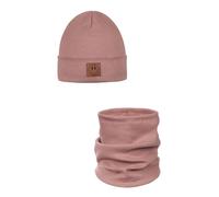 ANDER Cappello e Scaldacollo Bambini SMILE - Set di Berretto e Sciarpa Colletto in Cotone - Primavera Autunno - Unisex Ragazzi Ragazze - Morbido e Alla Moda Rosa antico 48-52