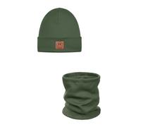 ANDER Cappello e Scaldacollo Bambini SMILE - Set di Berretto e Sciarpa Colletto in Cotone - Primavera Autunno - Unisex Ragazzi Ragazze - Morbido e Alla Moda Khaki 52-56