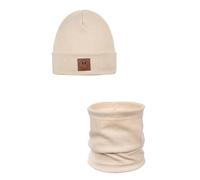 ANDER Cappello e Scaldacollo Bambini SMILE - Set di Berretto e Sciarpa Colletto in Cotone - Primavera Autunno - Unisex Ragazzi Ragazze - Morbido e Alla Moda Beige 48-52