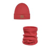 ANDER Cappello e Scaldacollo Bambini SMILE - Set di Berretto e Sciarpa Colletto in Cotone - Primavera Autunno - Unisex Ragazzi Ragazze - Morbido e Alla Moda Mandorla 48-52