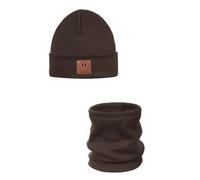 ANDER Cappello e Scaldacollo Bambini SMILE - Set di Berretto e Sciarpa Colletto in Cotone - Primavera Autunno - Unisex Ragazzi Ragazze - Morbido e Alla Moda Marrone 52-56