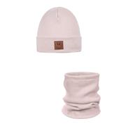 ANDER Cappello e Scaldacollo Bambini SMILE - Set di Berretto e Sciarpa Colletto in Cotone - Primavera Autunno - Unisex Ragazzi Ragazze - Morbido e Alla Moda Rosa 52-56