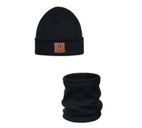 ANDER Cappello e Scaldacollo Bambini SMILE - Set di Berretto e Sciarpa Colletto in Cotone - Primavera Autunno - Unisex Ragazzi Ragazze - Morbido e Alla Moda Nero 52-56