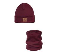 ANDER Cappello e Scaldacollo Bambini SMILE - Set di Berretto e Sciarpa Colletto in Cotone - Primavera Autunno - Unisex Ragazzi Ragazze - Morbido e Alla Moda Bordeaux 48-52