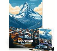 Andermatt Svizzera Villaggio di Montagna Puzzle 1000 Pezzi per Adolescenti Sviluppa la Memoria Divertente Tempo Libero Bordi Nitidi Regalo per le Vacanze (38x26cm)