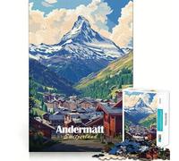Andermatt Svizzera Vista Montagna Ragazzi Puzzle 1000 Pezzi Gioco di Memoria Divertente Componenti Rifiniti e Robusti Portatile Ideale per Viaggi Gioco Divertente (38x26cm)